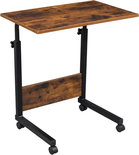 Vista 8 de Mesa auxiliar móvil ajustable con ruedas, mesa auxiliar para sofá con ruedas, mesa auxiliar de sofá en forma de C, escritorio sobre la cama, mesita