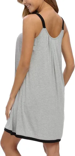 Vista 4 de AVIIER Camisón de algodón suave para mujer, sin mangas, con correa ancha, ropa de dormir completa