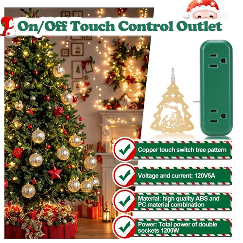 Vista 2 de Interruptor de Luz Táctil en Forma de Árbol de Navidad Decoración Colgante Enchufe Universal de 3 Pines Cable de 118.1 pulgadas Potencia Total 120V