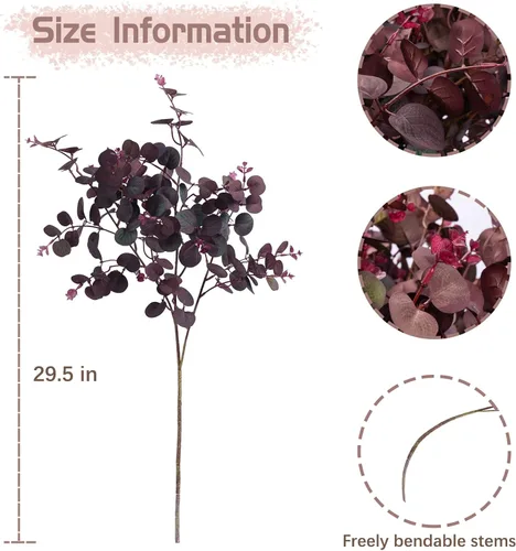 Vista 3 de 3 piezas de plantas artificiales de seda, hojas de eucalipto de 29 pulgadas, ramas de eucalipto, decoración de arreglos florales, plantas