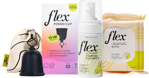 Vista 10 de Kit de inicio de copa menstrual FLEX (ajuste delgado - Tamaño 01) Copa menstrual reutilizable + 2 discos menstruales gratis Tira de extracción