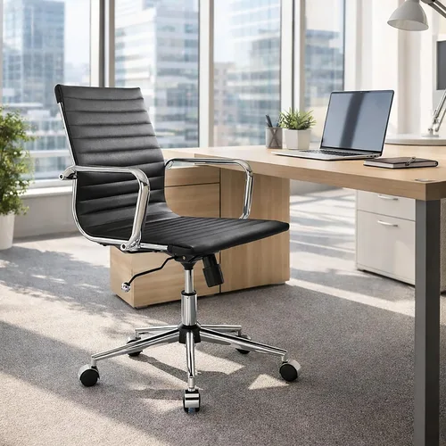 Vista 13 de Gray Office Chair, PU Leather Mid Back Adjustable Desk Chair Adjustable Height with Quiet Rolling Casters