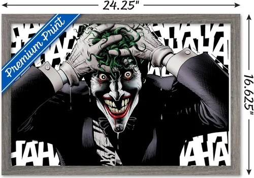 Vista 3 de Trends International DC Comics The Joker - Póster de pared loco, 14.725 x 22.375 pulgadas, versión enmarcada de madera de granero