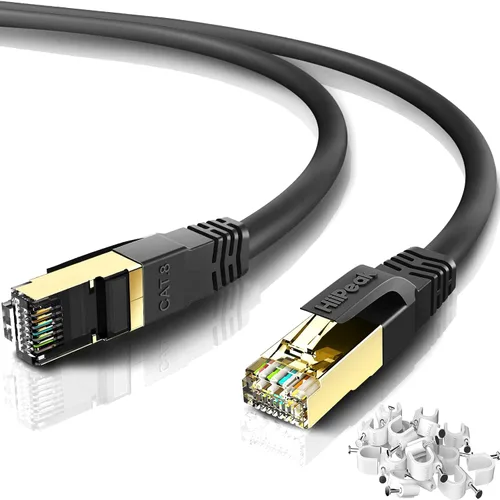 Vista 11 de HiiPeak Cable Ethernet Cat8 de 1 pie, para interiores y exteriores, alta velocidad, 26 AWG Cat8, cable LAN de red Cat8 de 2000 Mhz, 40 Gbps con Negro