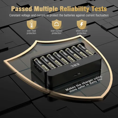 Vista 6 de EBL Paquete de 8 baterías AA recargables Ni-Zn de 3000 mWh con cargador de batería Ni-Zn de 8 bahías, batería doble A de 1.6 V de alto rendimiento
