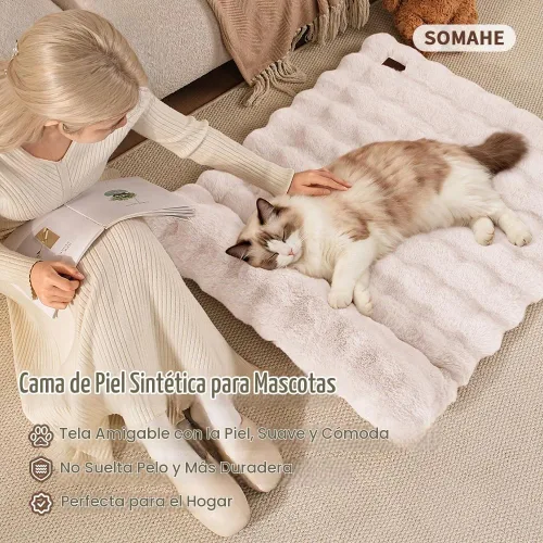 Vista 2 de SOMAHE Cama para gatos y alfombrilla para perros pequeños, almohada elevada Blanco