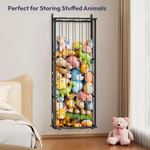 Vista 4 de SWTYMIKI Almacenamiento de animales de peluche colgantes, organizador grande de juguetes de peluche, montado en la pared o en esquina