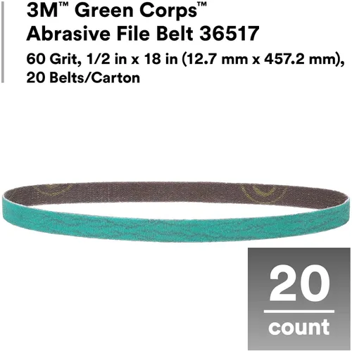Vista 2 de 3M Green Corps 36516 - Cinturón abrasivo para archivadores, grano 40+, 1/2 pulgadas x 18 pulgadas, paquete de 20 correas, unido a resina