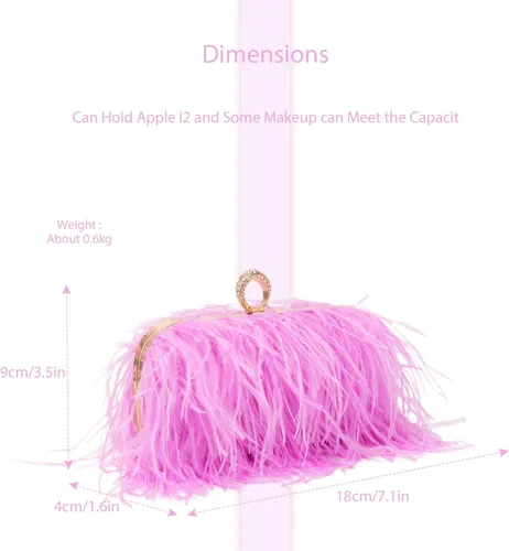 Vista 3 de Bolso de mano para mujer, bolso de mano de plumas, bolso de noche, bolso cruzado de hombro, bolso de fiesta de boda