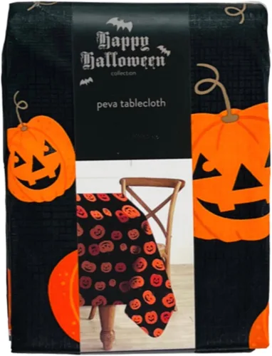 Vista 6 de Serafina Home Mantel de vinilo de Halloween: vinilo PEVA con mantel de respaldo de franela reutilizable (Jack O Lantern, 52 "x 70")