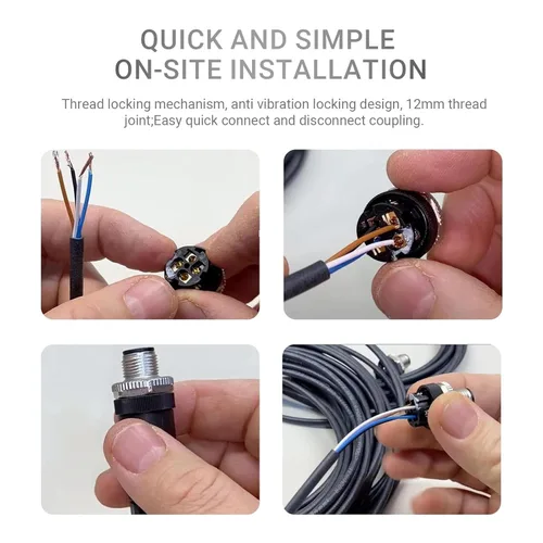 Vista 5 de Elecbee M12 4-Pin A-Coded Hembra Conector de la prenda impermeable IP67 de la terminación de la junta de tornillo de ángulo recto no blindado