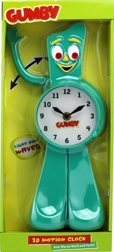 Vista 3 de NJ Croce Gumby - Reloj de movimiento 3D con brazo agitador, 13 pulgadas de alto, divertido reloj retro nostálgico para todas las edades