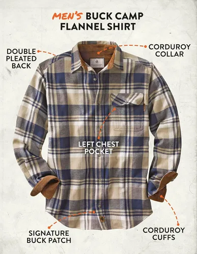 Vista 5 de Legendary Whitetails Men's Buck Camp Flannel, Long Sleeve Plaid Button Down Casual Shirt, Corduroy Cuffs