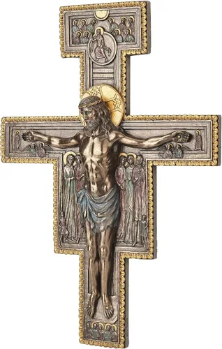 Vista 2 de Placa decorativa de pared del crucifijo de San Damiano de 15,88 pulgadas, color bronce