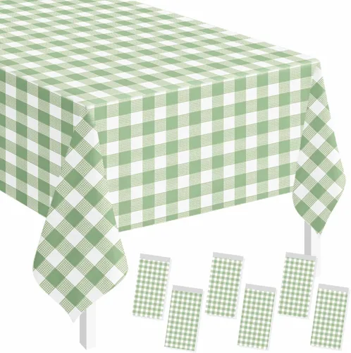 Vista 33 de SietDESEO - Paquete de 2 manteles a cuadros azul y blanco, 54 x 108 pulgadas, mantel premium desechable de plástico para picnic, diseño gingham
