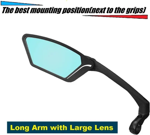 Vista 3 de Nueva lente de vidrio resistente a los arañazos, espejo de bicicleta para manillar, espejo retrovisor seguro giratorio, espejo de bicicleta, ME-010