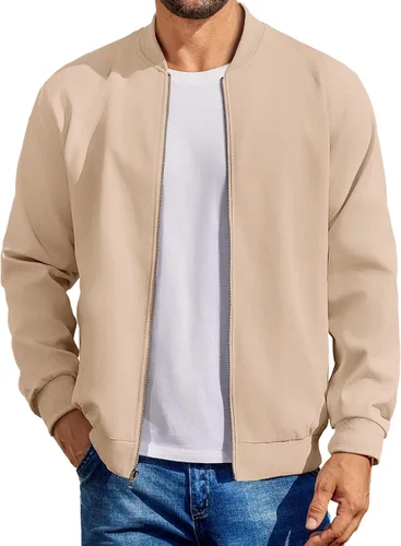 Vista 11 de COOFANDY - Chaqueta bomber de algodón para hombre, ligera, de vuelo, chaquetas casuales de softshell, chaqueta varsity