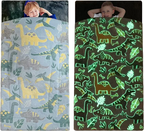 Vista 9 de Sacos de dormir para niños y niñas, saco de dormir espacial con estrellas que brillan en la oscuridad, tapete para siesta súper suave para fiestas