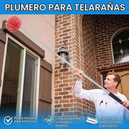 Vista 5 de Plumero de telaraña con poste de extensión, cerdas rígidas medianas y Rojo