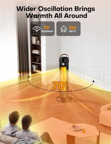 Vista 6 de Calentador eléctrico de cerámica PTC de 1500 W con 4 modos, calefacción 1S de 350 pies cuadrados, calentadores de patio oscilantes de 70° para uso