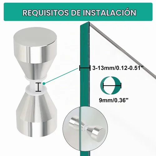 Vista 3 de Alise Manija de puerta de ducha, perilla deslizante para puerta de ducha Níquel cepillado