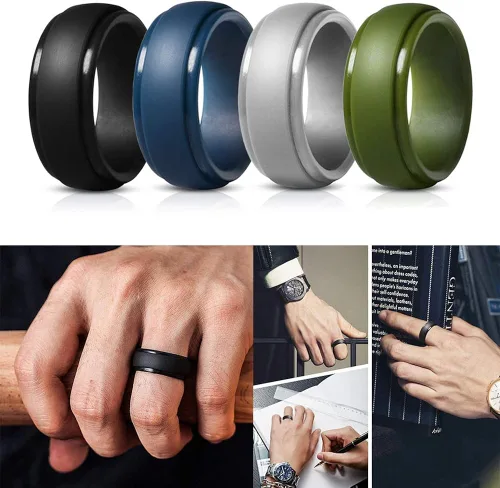Vista 2 de Anillo de boda de silicona para hombre anillos de goma para él mujeres parejas talla 7 8 9 10 11 12 13 diseño elegante de borde escalonado paquete