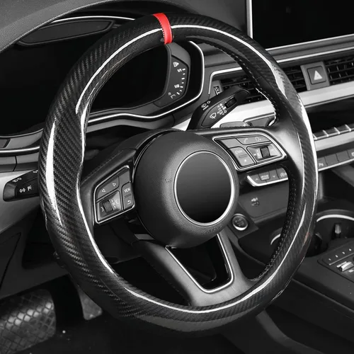 Vista 9 de LABBYWAY Funda de cuero de microfibra para volante, universal de 14.5-15 pulgadas, antideslizante, accesorios interiores de automóvil para hombres