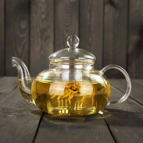 Vista 2 de Tetera de vidrio de 20 onzas con infusor, juego de tetera de borosilicato para té suelto, tés florales, estufa y microondas (20.3 fl oz)