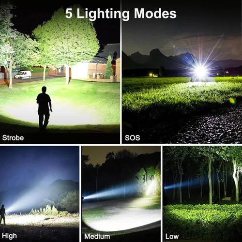 Vista 6 de BengMxj Linternas LED recargables, 990000 lúmenes altos, linterna táctica con zoom, linternas impermeables superbrillantes para emergencias