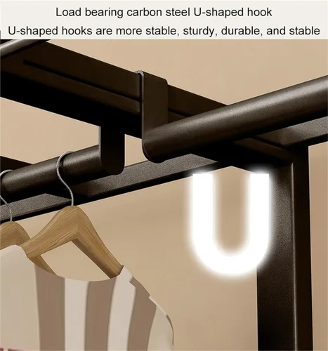 Vista 3 de Heavy Duty Portable Wardrobe Closet,Foldable Clothes Hanger With Cover, Portable Metal Wardrobe Closets,Metal Clothing Rack Cotton Cover, Garment