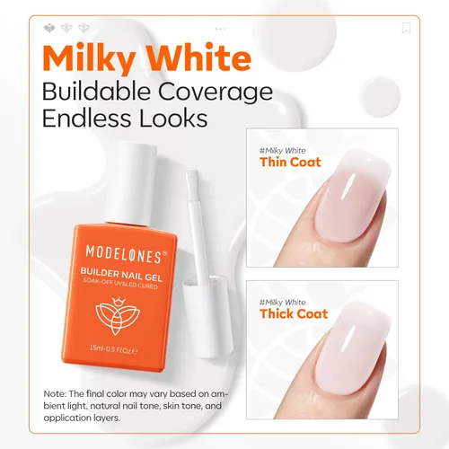 Vista 7 de modelones Builder Esmalte de uñas en gel, blanco lechoso constructor blanco