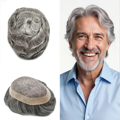 Vista 86 de Mens Toupee Hair Piece Real Human Hair Fine Mono Toupee para hombres Sistema de reemplazo de cabello para hombre Postizo Protesis Capilar Para