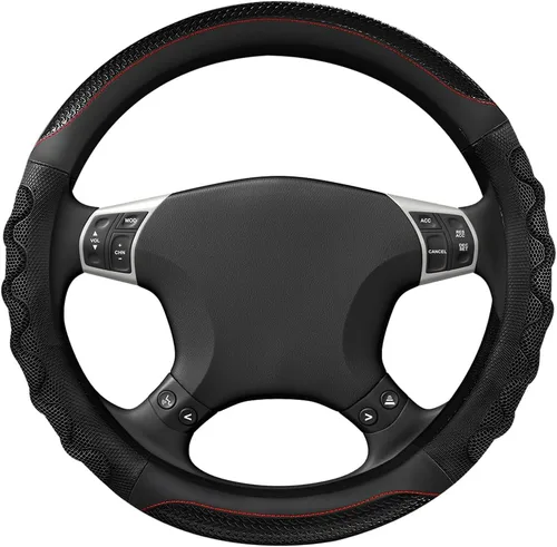 Vista 8 de DXNQ Funda para volante de automóvil, 15 pulgadas, diseño de panal 3D, protector de volante de automóvil con agarre cómodo, transpirable Negro