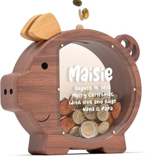 Vista 13 de Summidate Alcancía de madera para niños, niñas, niños y adultos, grandes facturas irrompibles, cambio de monedas, tarro de ahorro de dinero, regalo