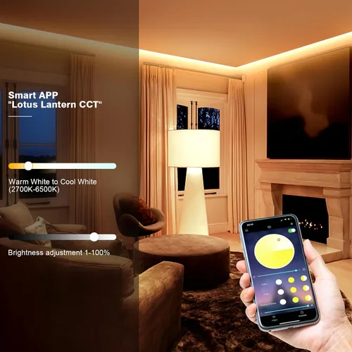 Vista 2 de Wefomey Tira de luz LED COB Blanco cálido a fresco 2700K-6500K, Tira de luz COB blanca brillante de 16.4 pies con control remoto y aplicación, 24V