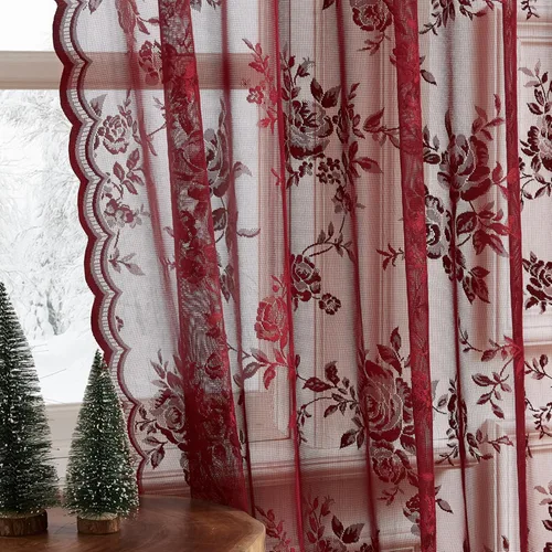 Vista 26 de Cortinas de encaje beige, juego de 2 paneles de cortinas traslúcidas con bolsillo para cortinero, decoración de ventana pequeña, baño, sótano