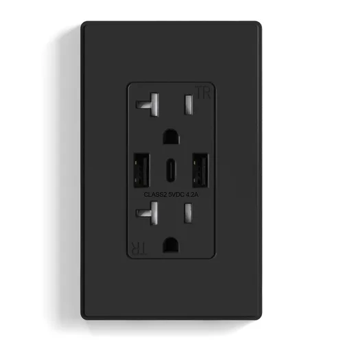 Vista 20 de ELEGRP Tomacorrientes de pared USB, Receptáculos de tomacorrientes de pared USB C de 3 puertos, tomacorrientes negro mate de 15 amperios con 3