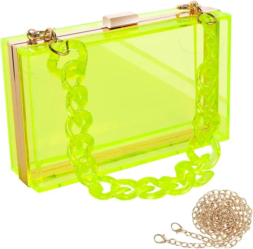 Vista 17 de WJCD - Bolso de mano de acrílico transparente para mujer, bolso de hombro con correa de cadena de dorada desmontable Premium Acrylic, Stadium