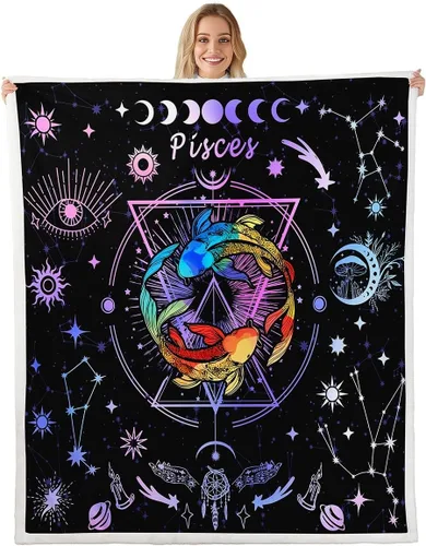 Vista 8 de Manfei Acuario - Manta de astrología trippy para niños y niñas, decoración de habitación de doce constelaciones, manta de forro polar suave