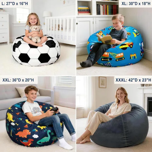 Vista 4 de Lukeight - Puf de almacenamiento de animales de peluche para niños, funda para puf de dinosaurio con cremallera para organizar la habitación