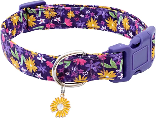 Vista 8 de Faygarsle - Collar de algodón para perros, collar de diseñador para hembras, tamaños pequeños, medianos y grande, diseño de flores con dijes de Beige