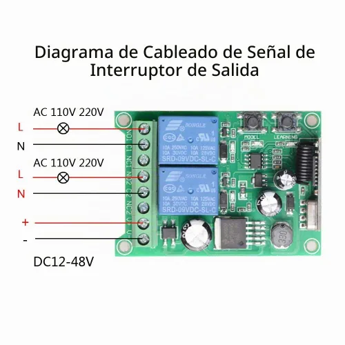 Vista 4 de Interruptor de control remoto inalámbrico CC 12V 24V 36V 48V Nuevo interruptor de control remoto multifunción de 2 canales, transmisor de 433MHz