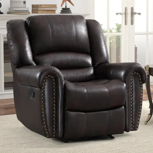 Vista 12 de INZOY Silla reclinable de cuero, sofá reclinable manual resistente, sofá individual para sala de estar, asientos de cine en casa, color marrón