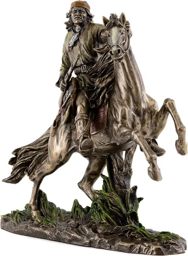 Vista 2 de Top Collection Geronimo - Estatua decorativa de guerrero nativo americano sobre caballo en bronce fundido en frío de primera calidad, figura india
