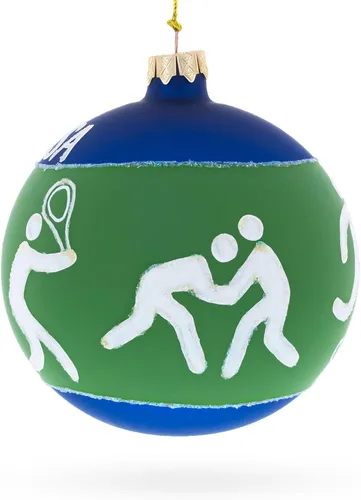 Vista 2 de Tenis, Gimnasia, Voleibol Bola de Vidrio Adorno de Navidad 4 Pulgadas