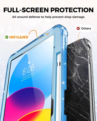 Vista 5 de INFILAND Funda para iPad A16 de 11 pulgadas 11ª generación, Funda para iPad 10ª generación de 10.9 pulgadas con purpurina semitransparente, a prueba