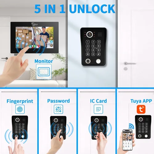 Vista 2 de ANJIELO SMART Timbre con sistema de videoportero WiFi con cámara, video con cable 1080P, soporte para huellas dactilares, tarjetas RFID
