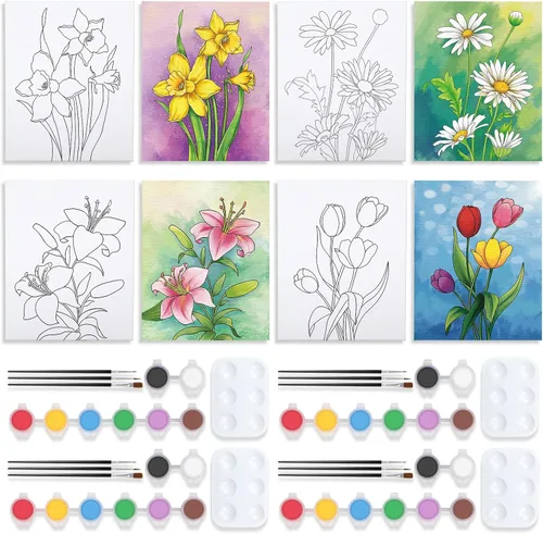 Vista 9 de VOCHIC Paquete de 4 kits de fiesta de 8 x 10 pulgadas, kit de pintura de lienzo predibujado para pintura para adultos, suministros de pintura