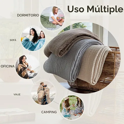 Vista 4 de Simple&Opulence - Manta de muselina 100 % algodón, transpirable ligera de 4 capas, manta suave de algodón para sofá, cama, camping, para todas
