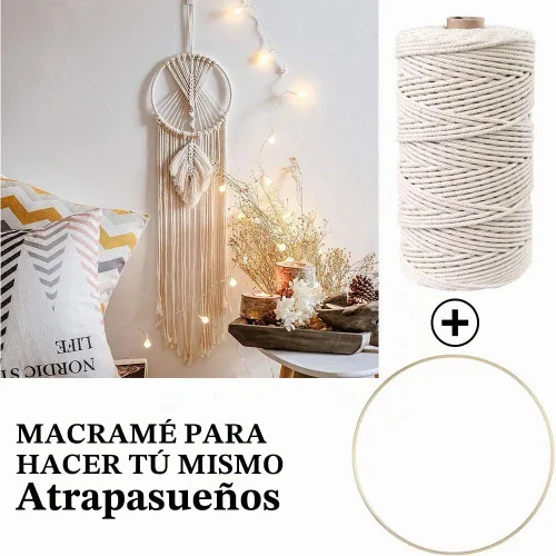 Vista 7 de Kits de macramé de 119 piezas para principiantes de 0.118 in x 109 yardas, cuerda de macramé de algodón natural con 100 cuentas de madera, 10